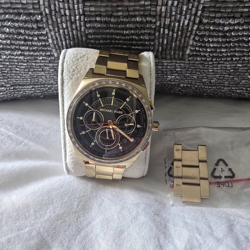 Michael Kors Watch with Black Face and Baguette Chrystal Bezel